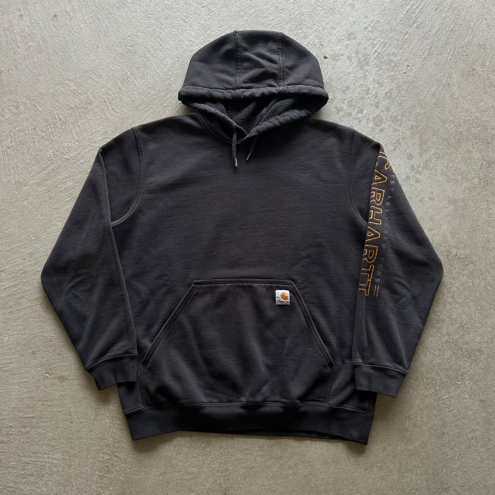 Carhartt‎ Sweatshirt Size Large Black Original Fit Hoodie Logo Pullover